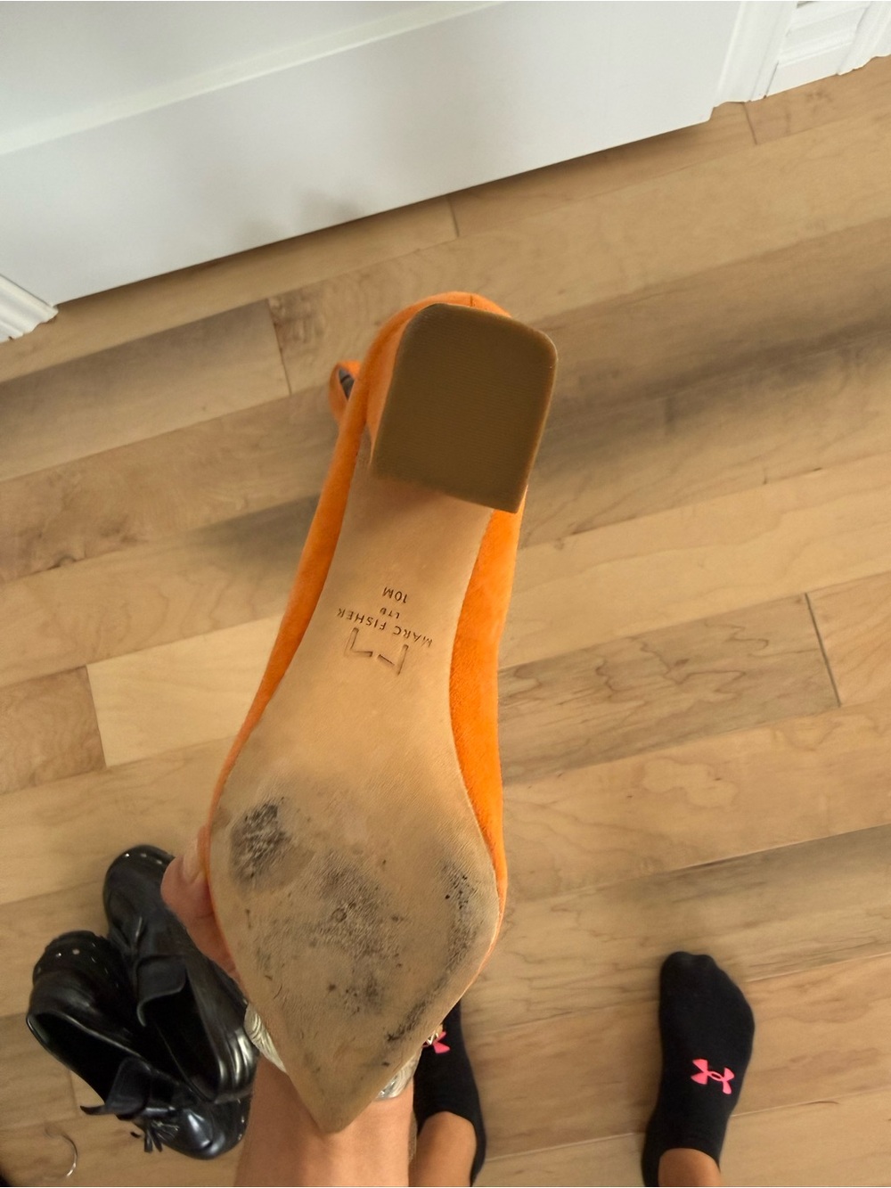 Marc Fisher Orange Suede Pointed Toe Pumps | Lucky TV Game Show Heels - Picture 6 of 6